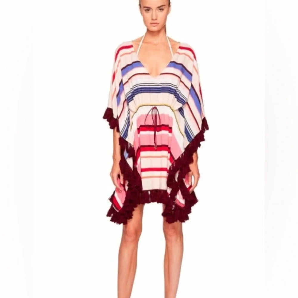 Kate Spade Miramar Striped Swim Cover Up Dress Tassels Resortwear Preppy Size M